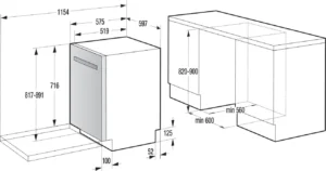 UPO Työtason alle sijoitettava astianpesukone UU663A65W